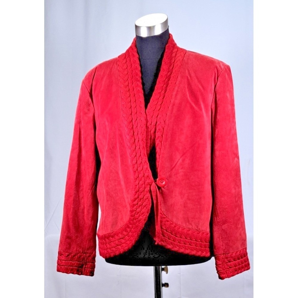 Coldwater Creek Red Suede Leather Jacket Cable Knit Trim PXL‎ New With Tags